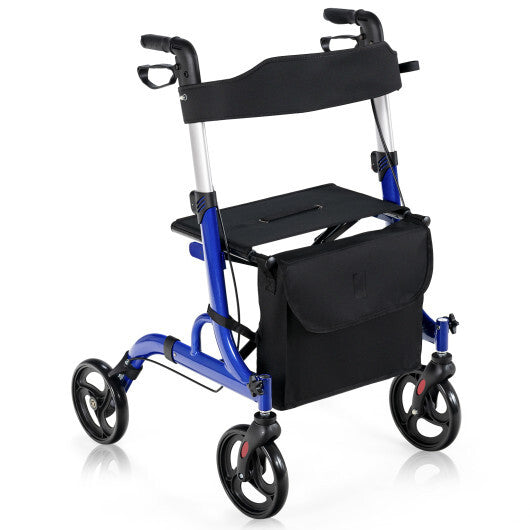 Folding Aluminum Rollator Walker with 8 inch Wheels and Seat-Blue - Color: Blue W2B