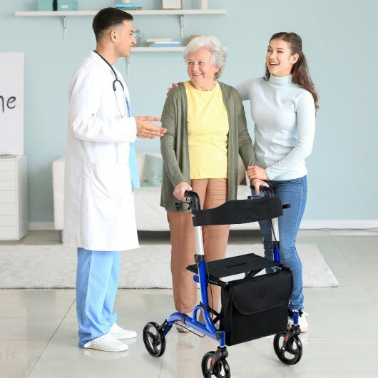 Folding Aluminum Rollator Walker with 8 inch Wheels and Seat-Blue - Color: Blue W2B