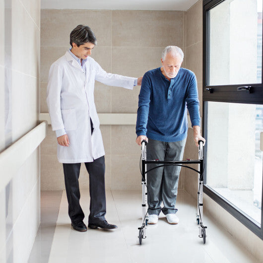 Height Adjustable Aluminum Walker with Rolling Wheels and Brakes W2B