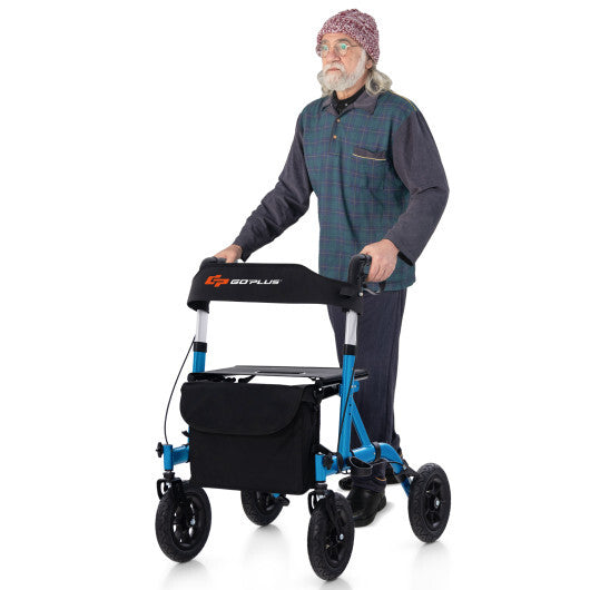 Height Adjustable Rollator Walker Foldable Rolling Walker with Seat for Seniors-Blue