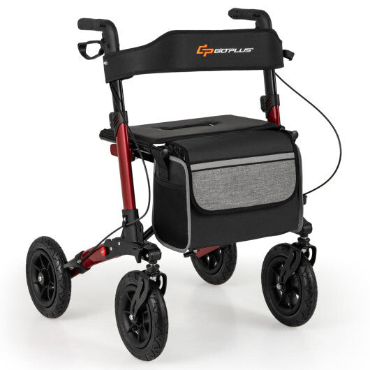 Goplus Walker for Seniors Folding Rollator Walker with 9" Pneumatic Tires for All Terrain Red W2B