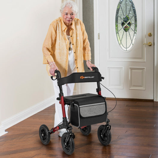 Folding Rollator Walker for Seniors with Seat for All Terrain-Red