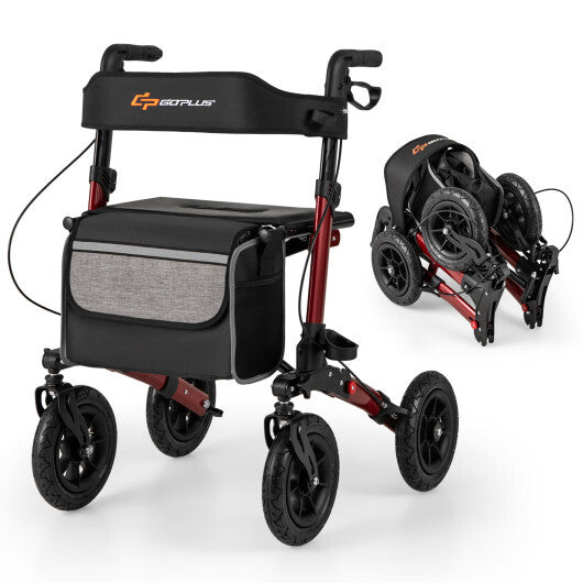 Folding Rollator Walker for Seniors with Seat for All Terrain-Red