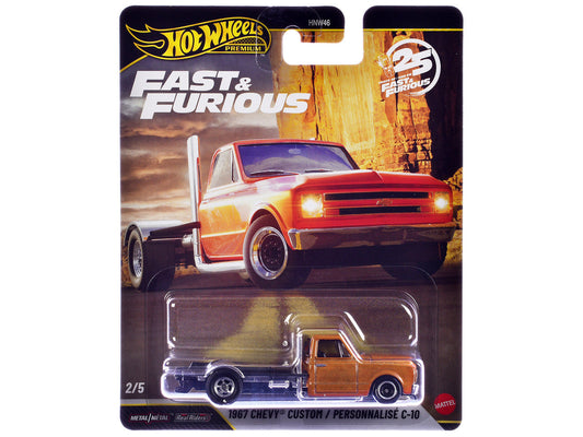 1967 Chevrolet C-10 Custom Bedless Truck Orange Metallic "Furious 7" (2015) Movie "Fast & Furious" Series Diecast Model Car by Hot Wheels Hotwheels