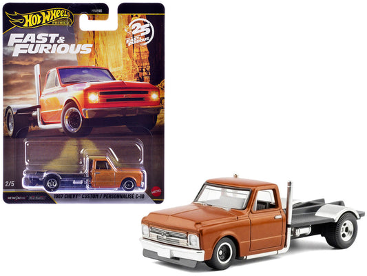 1967 Chevrolet C-10 Custom Bedless Truck Orange Metallic "Furious 7" (2015) Movie "Fast & Furious" Series Diecast Model Car by Hot Wheels Hotwheels