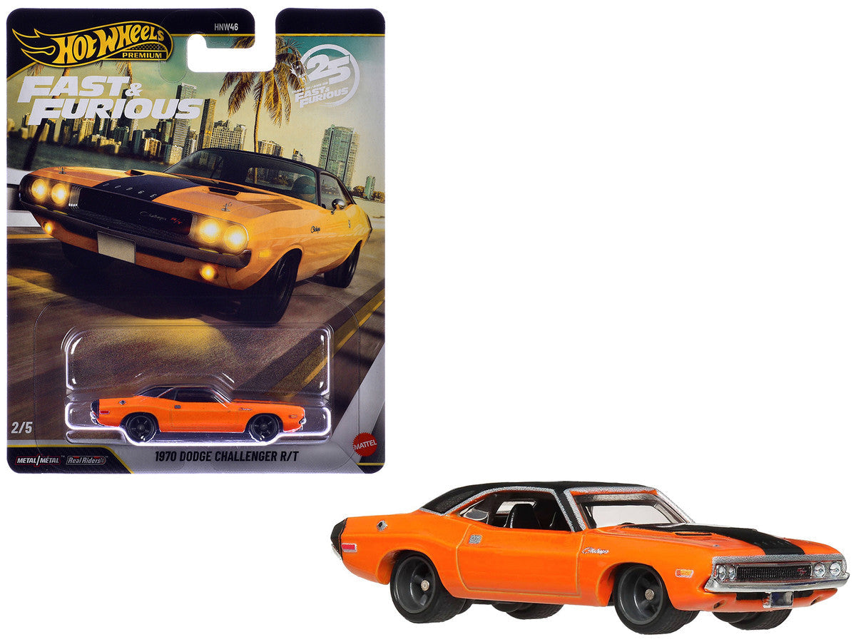 1970 Dodge Challenger R/T Orange with Black Hood and Top "2 Fast 2 Furious" (2003) Movie "Fast & Furious" Series Diecast Model Car by Hot Wheels Hotwheels
