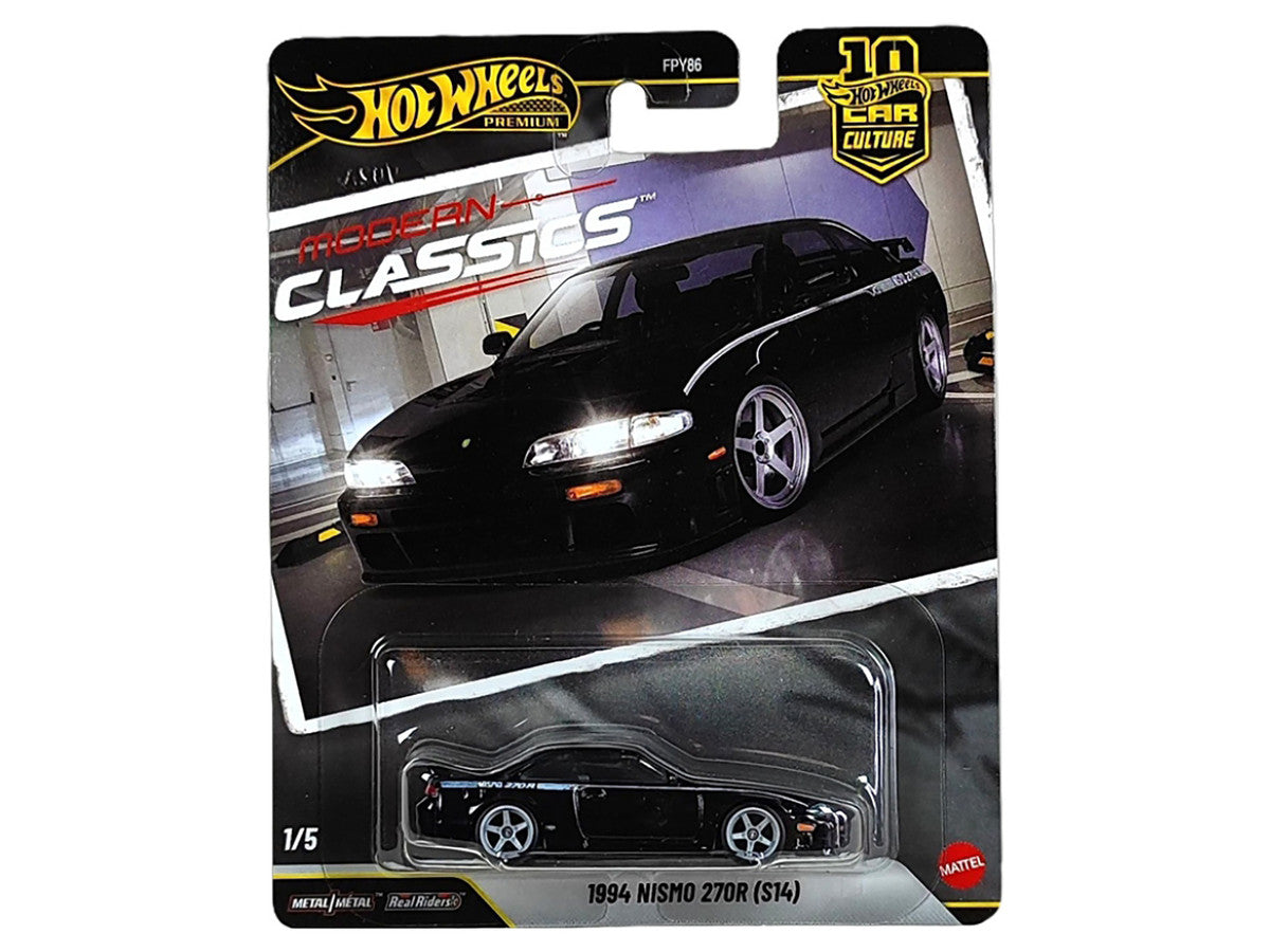 1994 Nissan Nismo 270R (S14) RHD (Right Hand Drive) Black with White Stripes "Modern Classics" Series Diecast Model Car by Hot Wheels Hotwheels