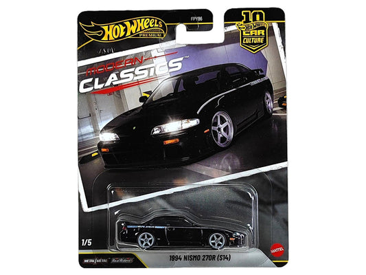 1994 Nissan Nismo 270R (S14) RHD (Right Hand Drive) Black with White Stripes "Modern Classics" Series Diecast Model Car by Hot Wheels Hotwheels