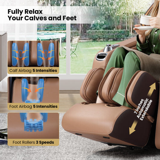 Enjoyment 30-2024 SL Track 4D Full Body Massage Chair Zero Gravity Electric Shiatsu Massage Recliner with Airbags-Brown W2B