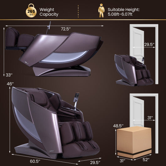 Full Body Zero Gravity Massage Recliner with Airbags and Foot Rollers-Brown W2B