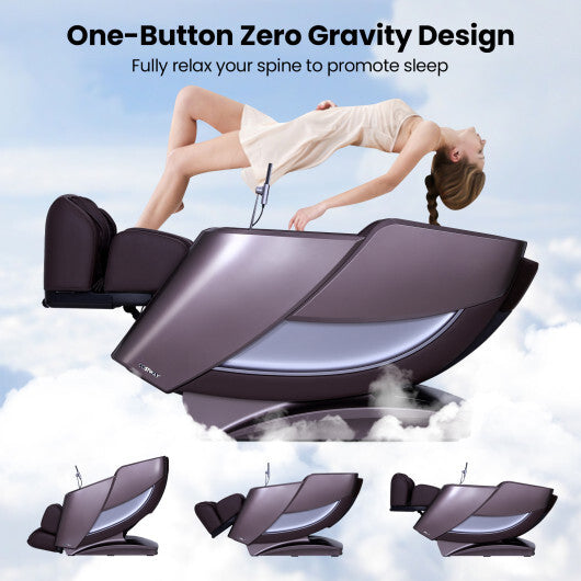 Full Body Zero Gravity Massage Recliner with Airbags and Foot Rollers-Brown W2B