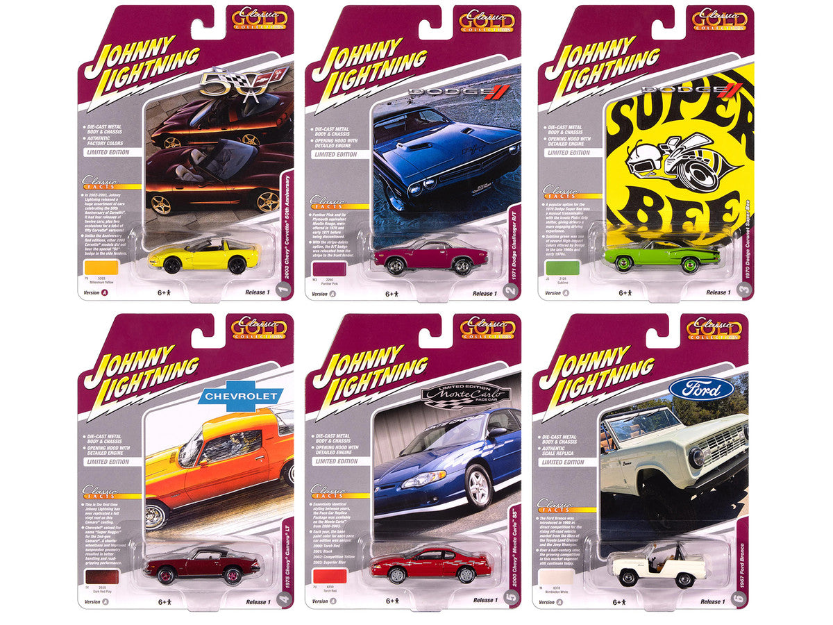 "Classic Gold Collection" 2025 Release 1 Set A of 6 Cars 1/64 Diecast Model Cars by Johnny Lightning Johnny Lightning