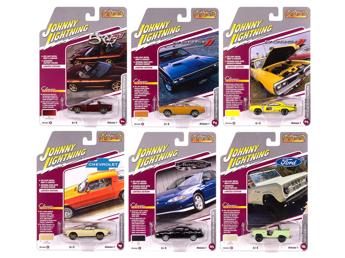 "Classic Gold Collection" 2025 Release 1 Set B of 6 Cars 1/64 Diecast Model Cars by Johnny Lightning Johnny Lightning