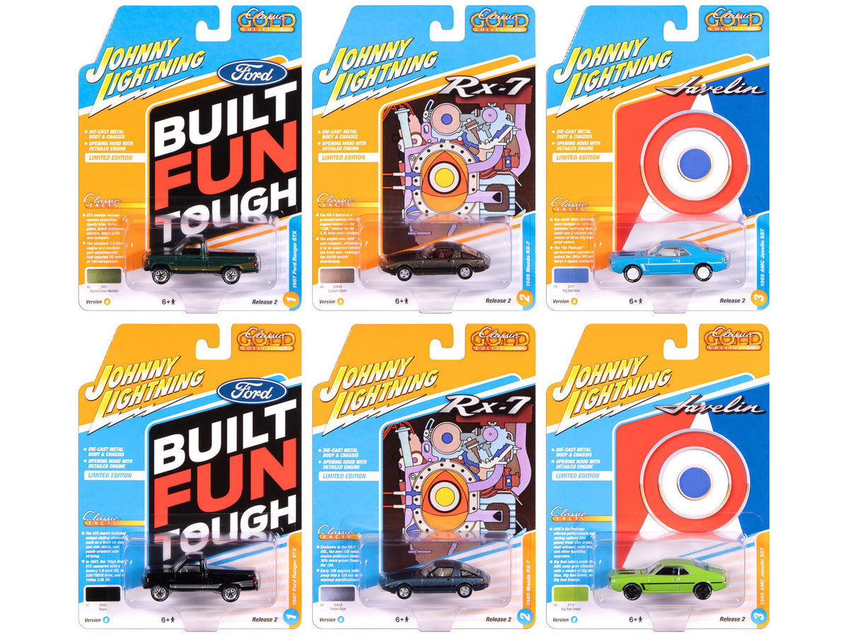 "Classic Gold Collection" 2025 Release 2 Set of 6 Cars 1/64 Diecast Model Cars by Johnny Lightning-0