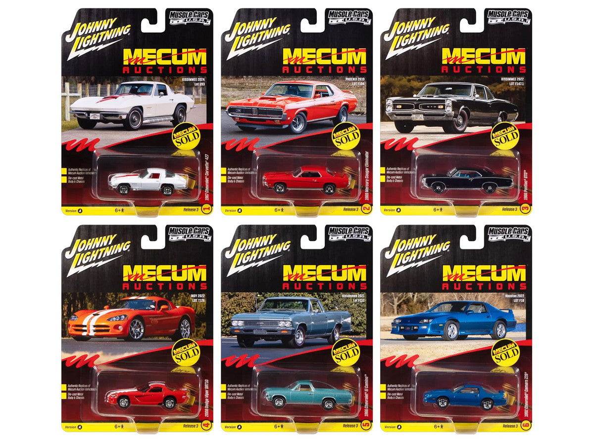 "Muscle Cars USA" 2025 Release 3 Set A of 6 pieces "MECUM Auctions" 1/64 Diecast Model Cars by Johnny Lightning Johnny Lightning