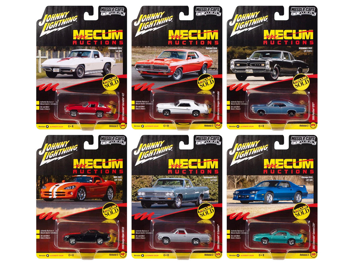 "Muscle Cars USA" 2025 Release 3 Set B of 6 pieces "MECUM Auctions" 1/64 Diecast Model Cars by Johnny Lightning Johnny Lightning