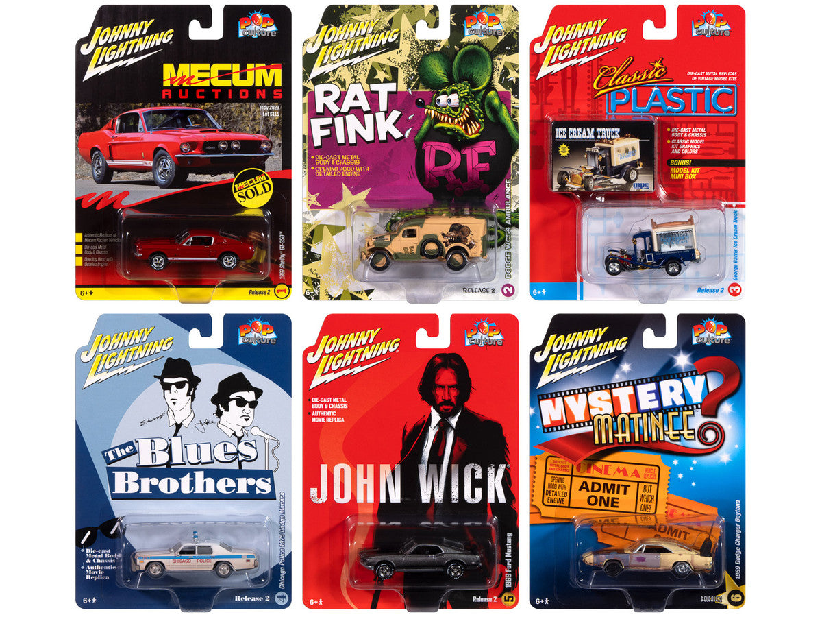 Pop Culture 2024 Set of 6 Cars Release 2 1/64 Diecast Model Cars by Johnny Lightning-2