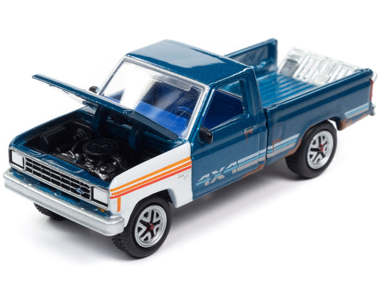1984 Ford Ranger 4x4 Pickup Truck Medium Brite Blue Metallic with Mismatched Panels "Project in Progress" Limited Edition to 4908 pieces Worldwide "Street Freaks" Series 1/64 Diecast Model Car by Johnny Lightning