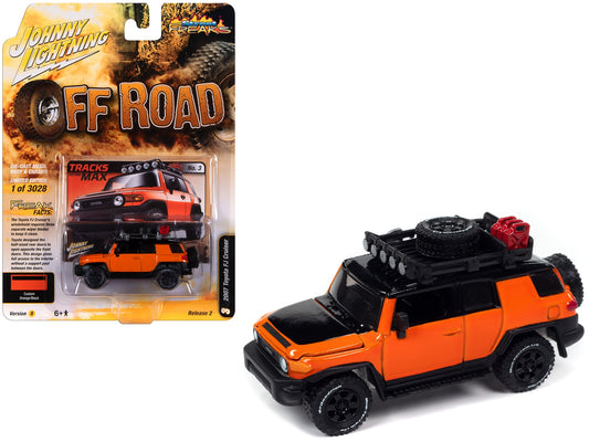 2007 Toyota FJ Cruiser "Tracks to the Max" Orange with Black Hood and Top and Roof Rack "Off Road" Limited Edition to 3028 pieces Worldwide "Street Freaks" Series 1/64 Diecast Model Car by Johnny Lightning