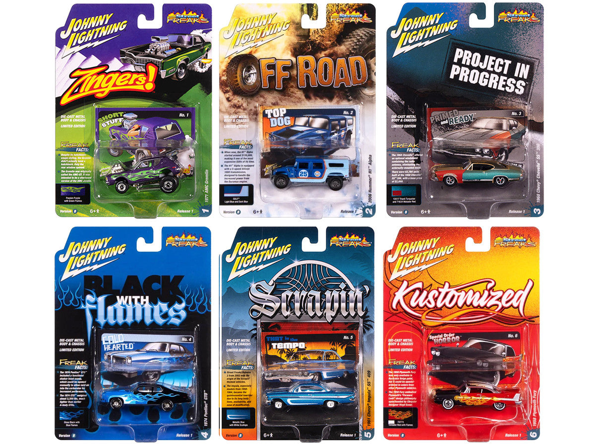 "Street Freaks" 2025 Release 1 Set B of 6 Cars 1/64 Diecast Model Cars by Johnny Lightning Johnny Lightning