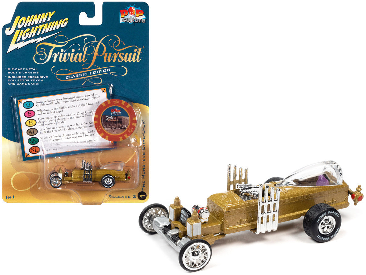 Barris Drag-U-La "The Munsters" "Trivia Pursuit" with Poker Chip Collector's Token and Game Card "Pop Culture" 2022 Release 3 1/64 Diecast Model Car by Johnny Lightning Johnny Lightning