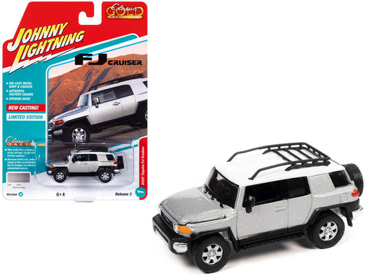 2007 Toyota FJ Cruiser Titanium Silver Metallic with White Top and Roofrack "Classic Gold Collection" Series Limited Edition 1/64 Diecast Model Car by Johnny Lightning Johnny Lightning