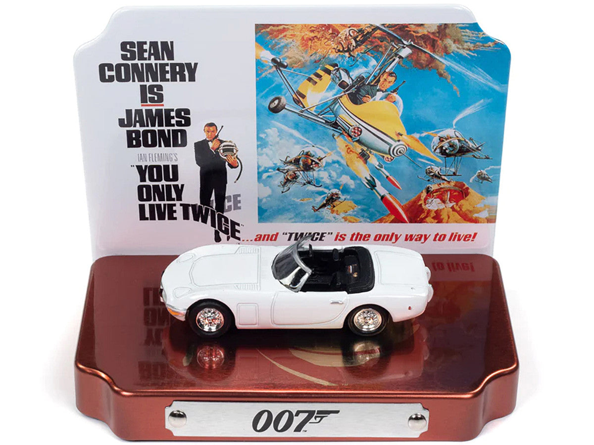 1967 Toyota 2000 GT Convertible RHD (Right Hand Drive) White 007 (James Bond) "You Only Live Twice" (1967) Movie with Collectible Tin Display "Silver Screen Machines" Series 1/64 Diecast Model Car by Johnny Lightning Johnny Lightning