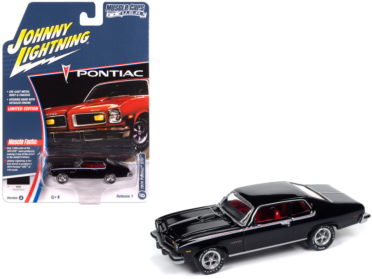 1974 Pontiac GTO Starlight Black with Red Interior "Muscle Cars USA" Series 1/64 Diecast Model Car by Johnny Lightning-2