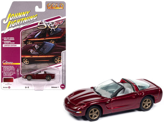 2003 Chevrolet Corvette Convertible "50th Anniversary" Anniversary Red Metallic "Classic Gold Collection" 1/64 Diecast Model Car by Johnny Lightning-0