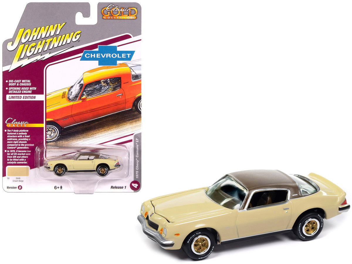 1975 Chevrolet Camaro LT Cream Beige with Brown Top "Classic Gold Collection" 1/64 Diecast Model Car by Johnny Lightning-0