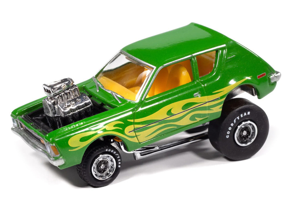 1971 AMC Gremlin Lime Green Metallic with Yellow Flames and Interior "Zingers!" Series 1/64 Diecast Model Car by Johnny Lightning Johnny Lightning