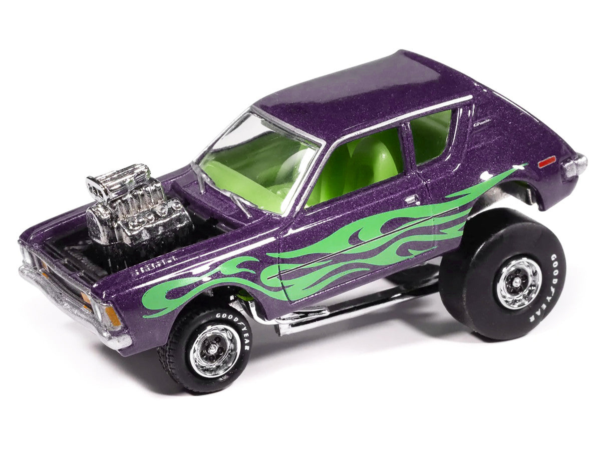 1971 AMC Gremlin Passion Purple Metallic with Green Flames and Interior "Zingers!" Series 1/64 Diecast Model Car by Johnny Lightning Johnny Lightning