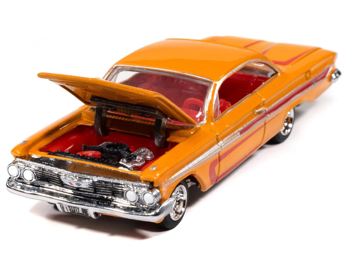 1961 Chevrolet Impala SS 409 Yellow Metallic with Red Stripes and Interior "Scrapin" Series 1/64 Diecast Model Car by Johnny Lightning Johnny Lightning