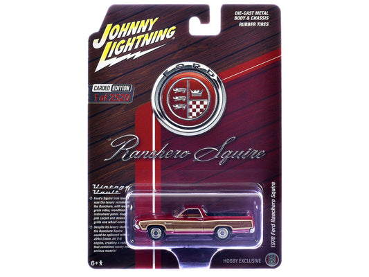 1970 Ford Ranchero Squire Red with Woodgrain Sides "Hobby Exclusive" Series Limited Edition to 2520 pieces Worldwide 1/64 Diecast Model Car by Johnny Lightning Johnny Lightning