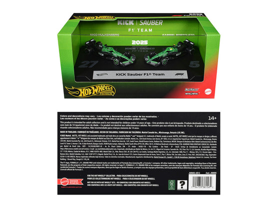 "Kick Sauber F1 Team" Formula One F1 World Championship (2025) 2 Piece Set Diecast Model Cars by Hot Wheels Hotwheels