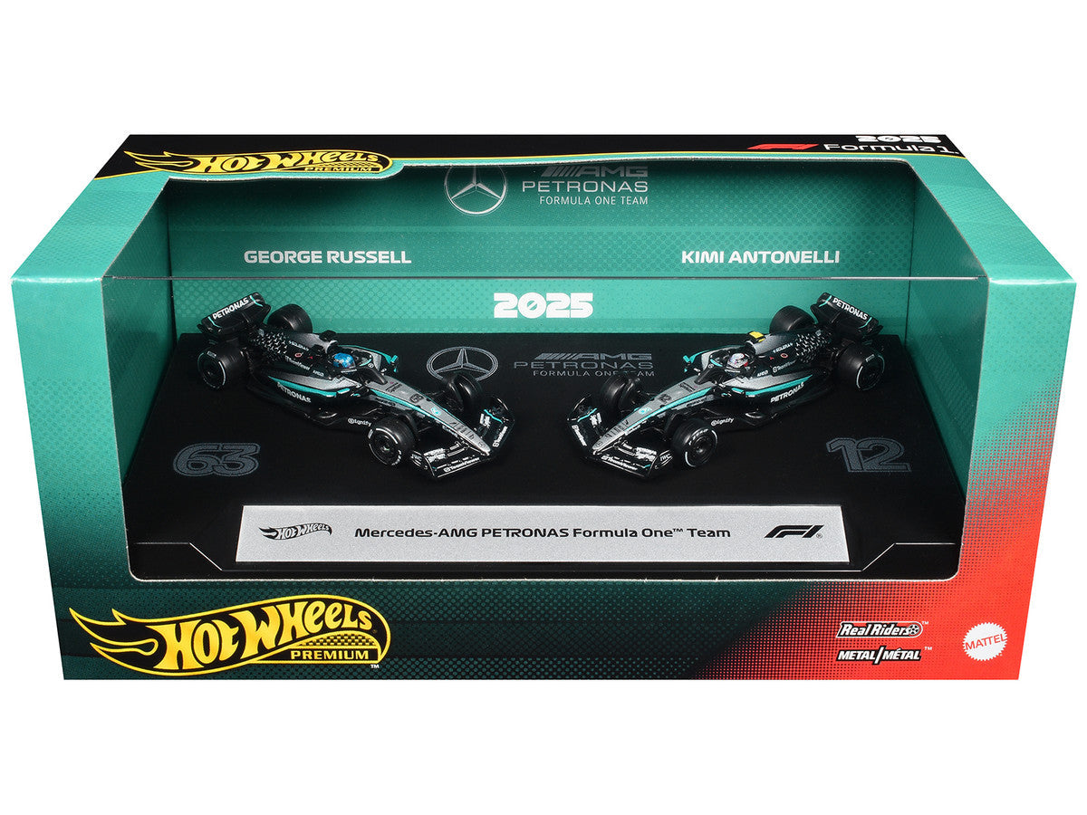 "Mercedes-AMG Petronas Formula One Team" Formula One F1 World Championship (2025) 2 Piece Set Diecast Model Cars by Hot Wheels Hotwheels