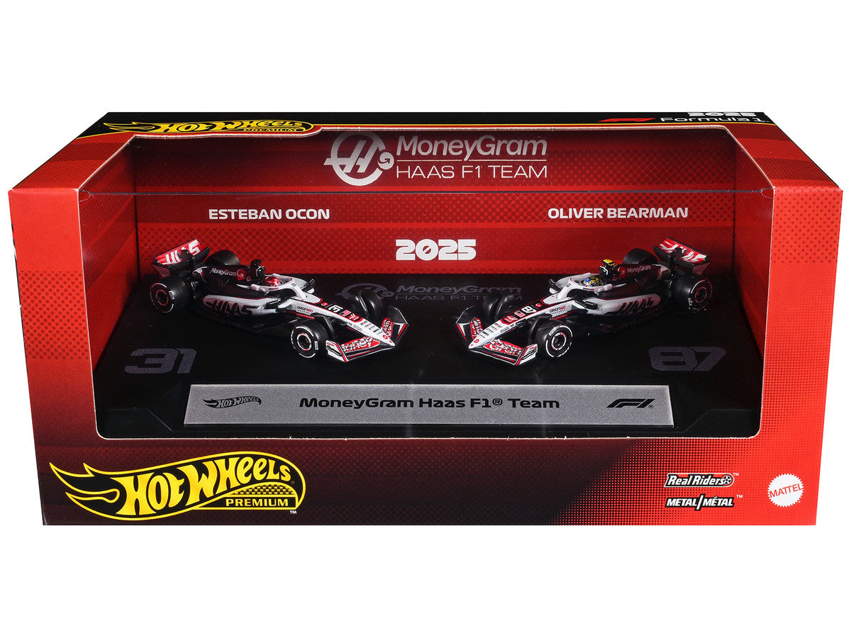 "MoneyGram Haas F1 Team" Formula One F1 World Championship (2025) 2 Piece Set Diecast Model Cars by Hot Wheels Hotwheels