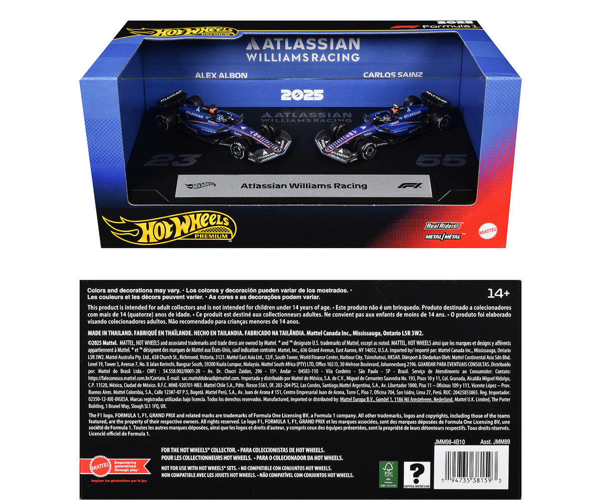 "Atlassian Williams Racing" Formula One F1 World Championship (2025) 2 Piece Set Diecast Model Cars by Hot Wheels Hotwheels
