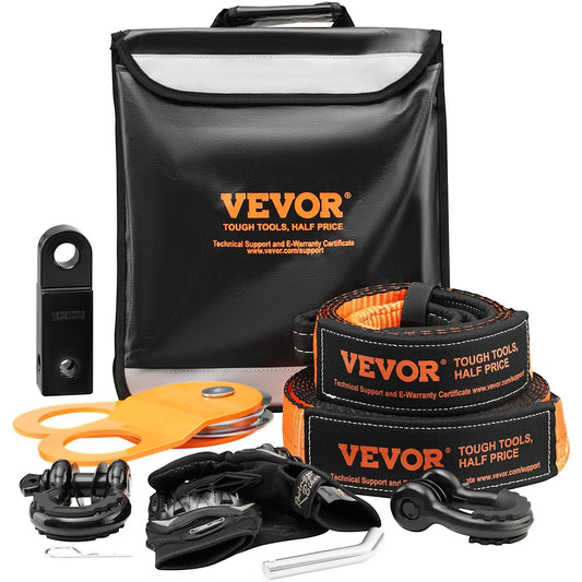 Off-Road Recovery Kit, 3" x 30', Heavy Duty Winch Recovery Kit with 30000 lbs Tow Straps, 44092 lbs D-Ring Shackles, Shackle Receiver, Snatch Block Pulley, Gloves, Storage Bag for ATV Jeep Truck W2B