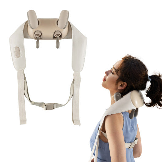 Neck Shoulder Massager with 2 Heat Levels for Pain Relief-Beige W2B