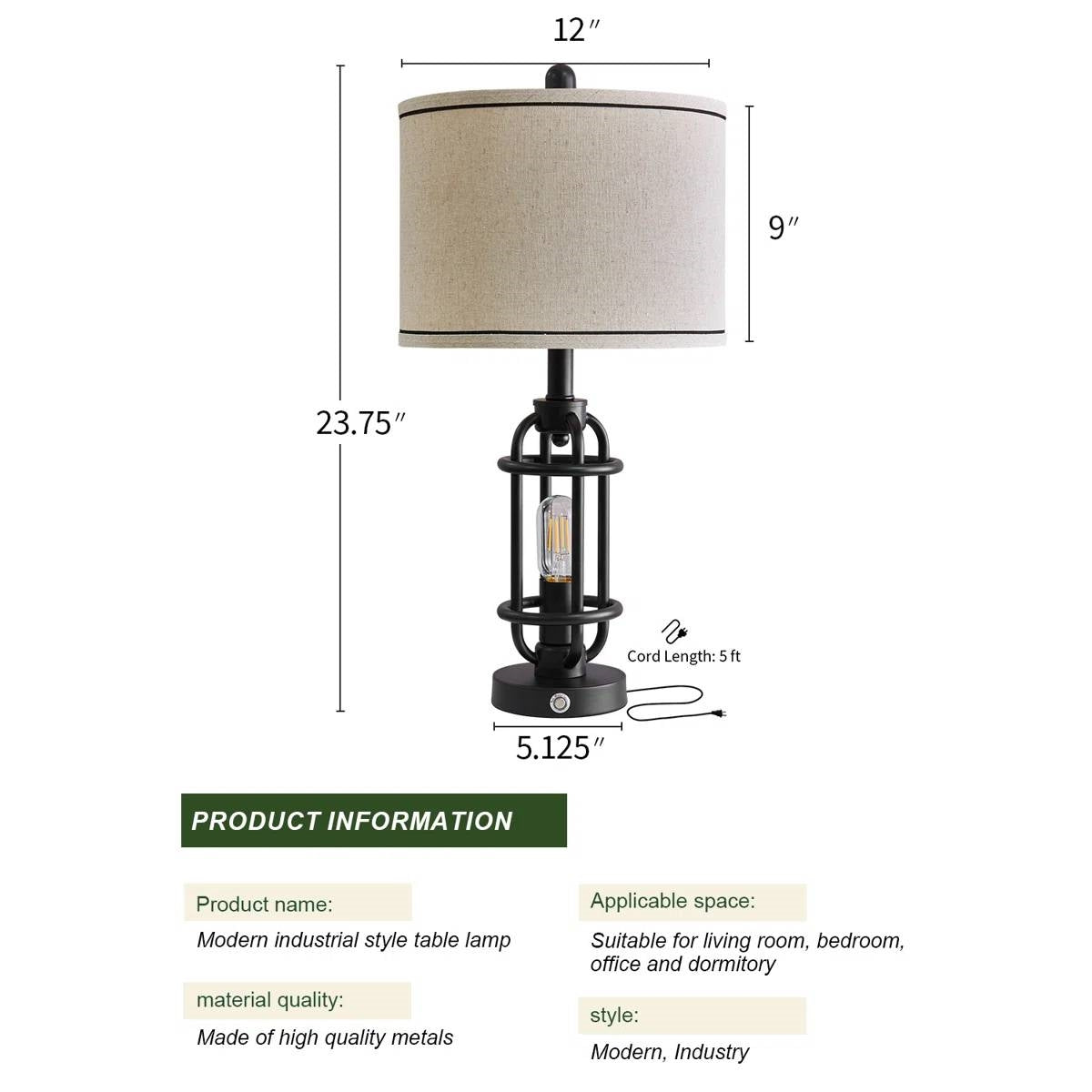 Set of 2 - Farmhouse Dimmable Touch USB Table Lamp with Beige Linen Drum Shade FastFurnishings