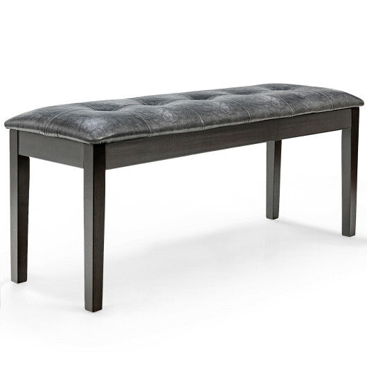 Upholstered Dining Room PU Bench Solid Wood Button Tufted-Brown