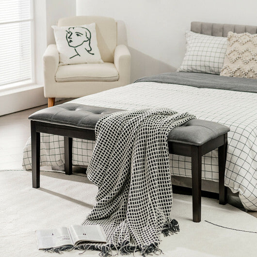 Upholstered Dining Room PU Bench Solid Wood Button Tufted-Brown