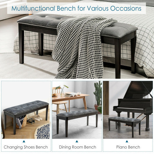 Upholstered Dining Room PU Bench Solid Wood Button Tufted-Brown