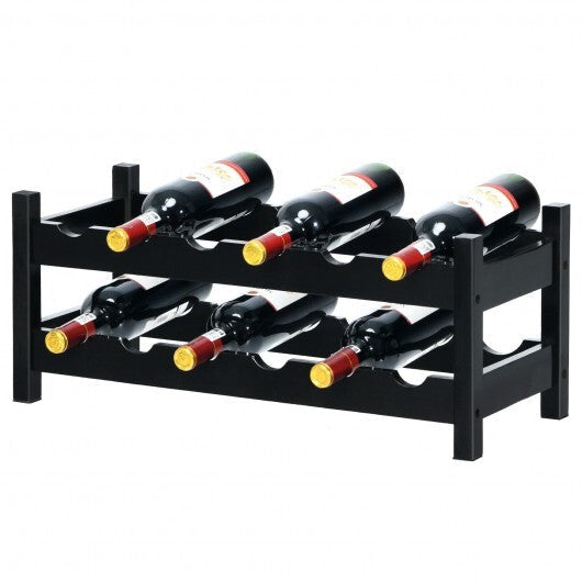 2-Tier 12 Bottles Bamboo Storage Shelf  Wine Rack-Brown - Color: Brown W2B