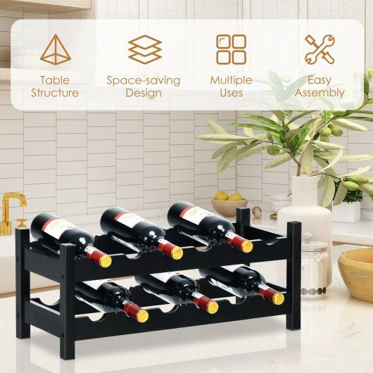 2-Tier 12 Bottles Bamboo Storage Shelf  Wine Rack-Brown - Color: Brown W2B