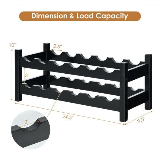 2-Tier 12 Bottles Bamboo Storage Shelf  Wine Rack-Brown - Color: Brown W2B