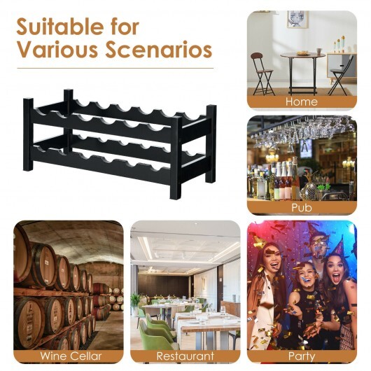 2-Tier 12 Bottles Bamboo Storage Shelf  Wine Rack-Brown - Color: Brown W2B