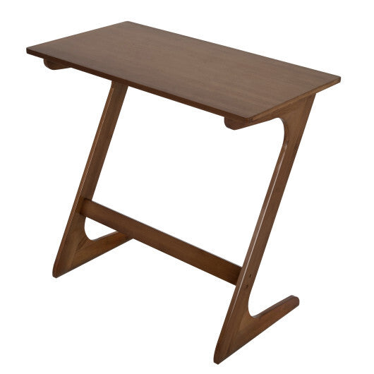Bamboo Z-Shaped Spacious Sofa Side Table with Space-Saving Tabletop-Brown W2B