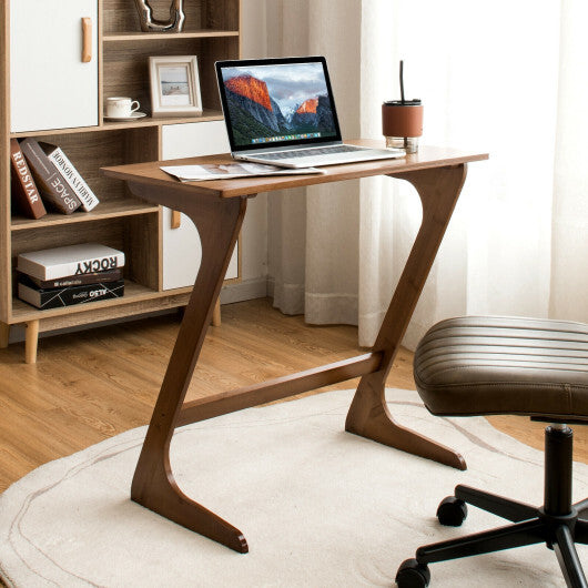 Bamboo Z-Shaped Spacious Sofa Side Table with Space-Saving Tabletop-Brown W2B